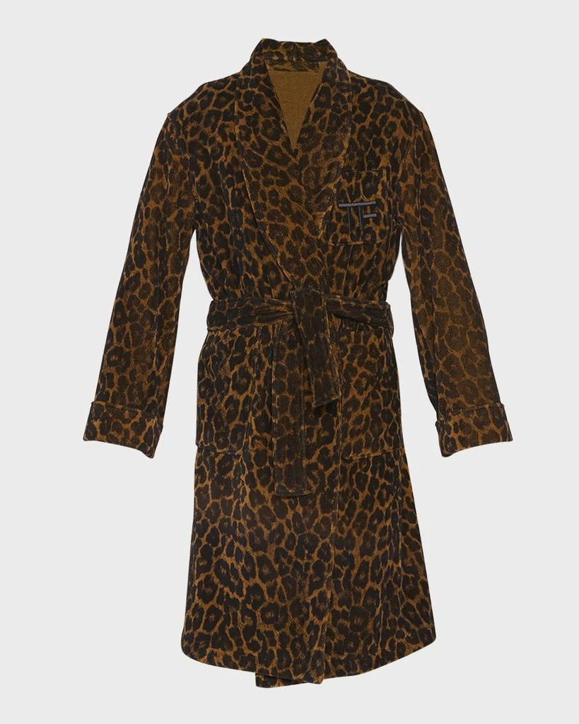 商品Tom Ford|Men's Leopard-Print TF-Logo Robe,价格¥4541,第2张图片详细描述