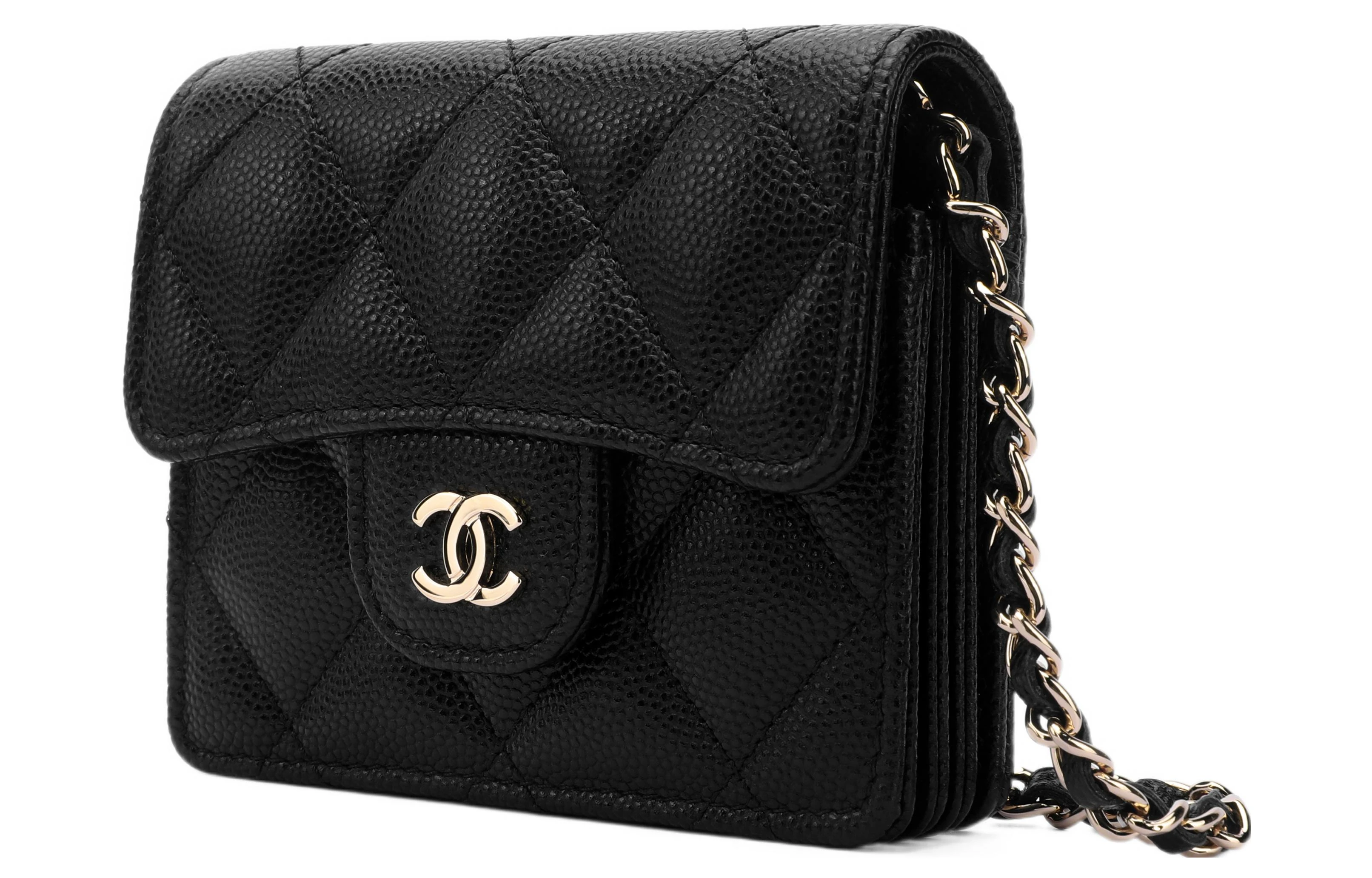 商品[国内直发] Chanel|香奈儿 字母Logo徽标金扣链条 羊皮革 风琴包单肩包斜挎包 女款 黑色,价格¥12674,第3张图片详细描述