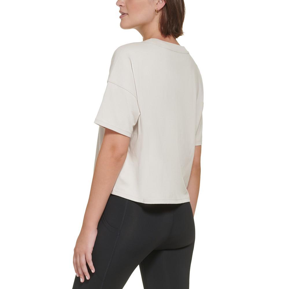 商品Calvin Klein|Women's Stacked Flocking Logo-Print Cotton T-Shirt,价格¥146-¥182,第4张图片详细描述
