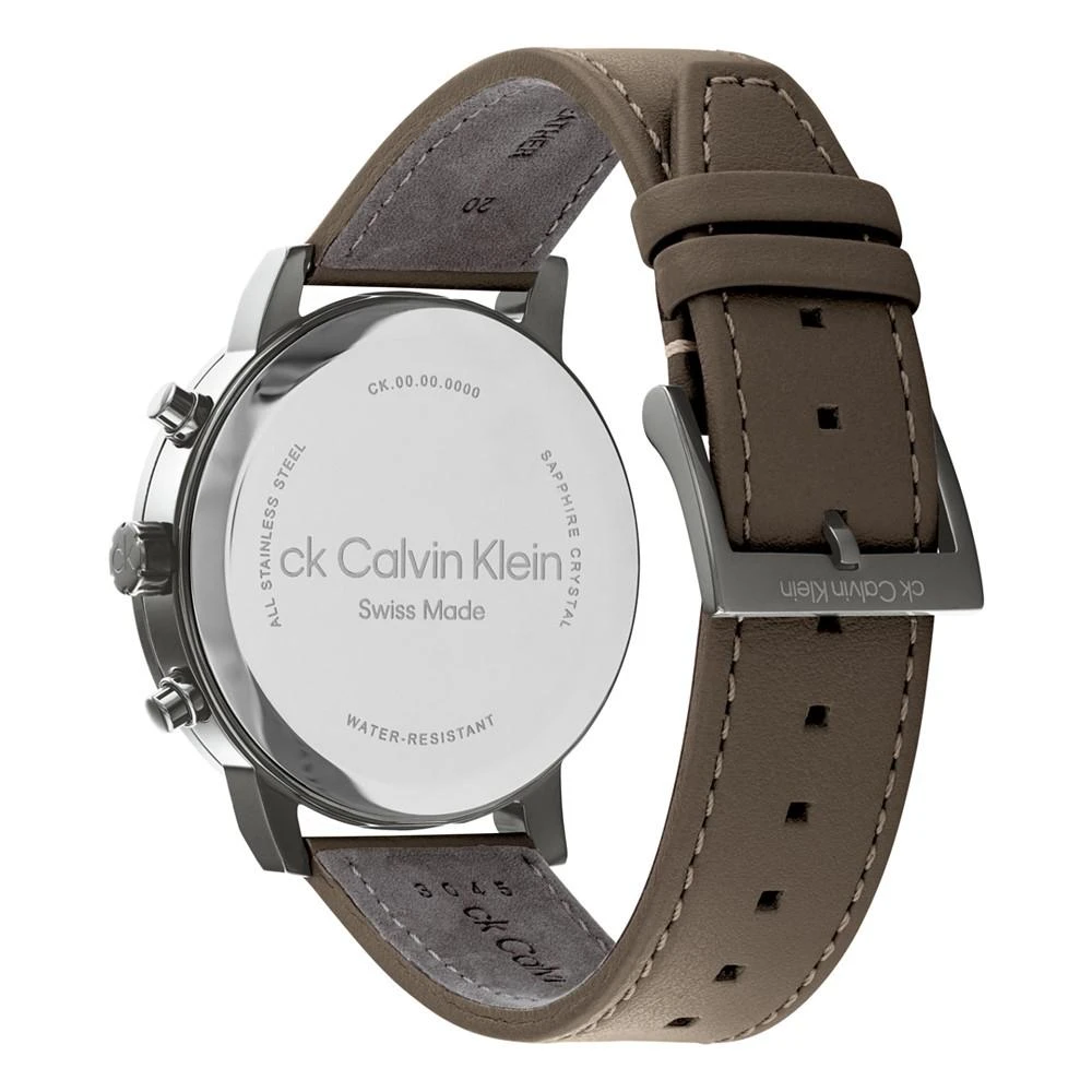 商品Calvin Klein|Men's Swiss Chronograph Gauge Brown Leather Strap Watch 42mm,价格¥2253,第3张图片详细描述