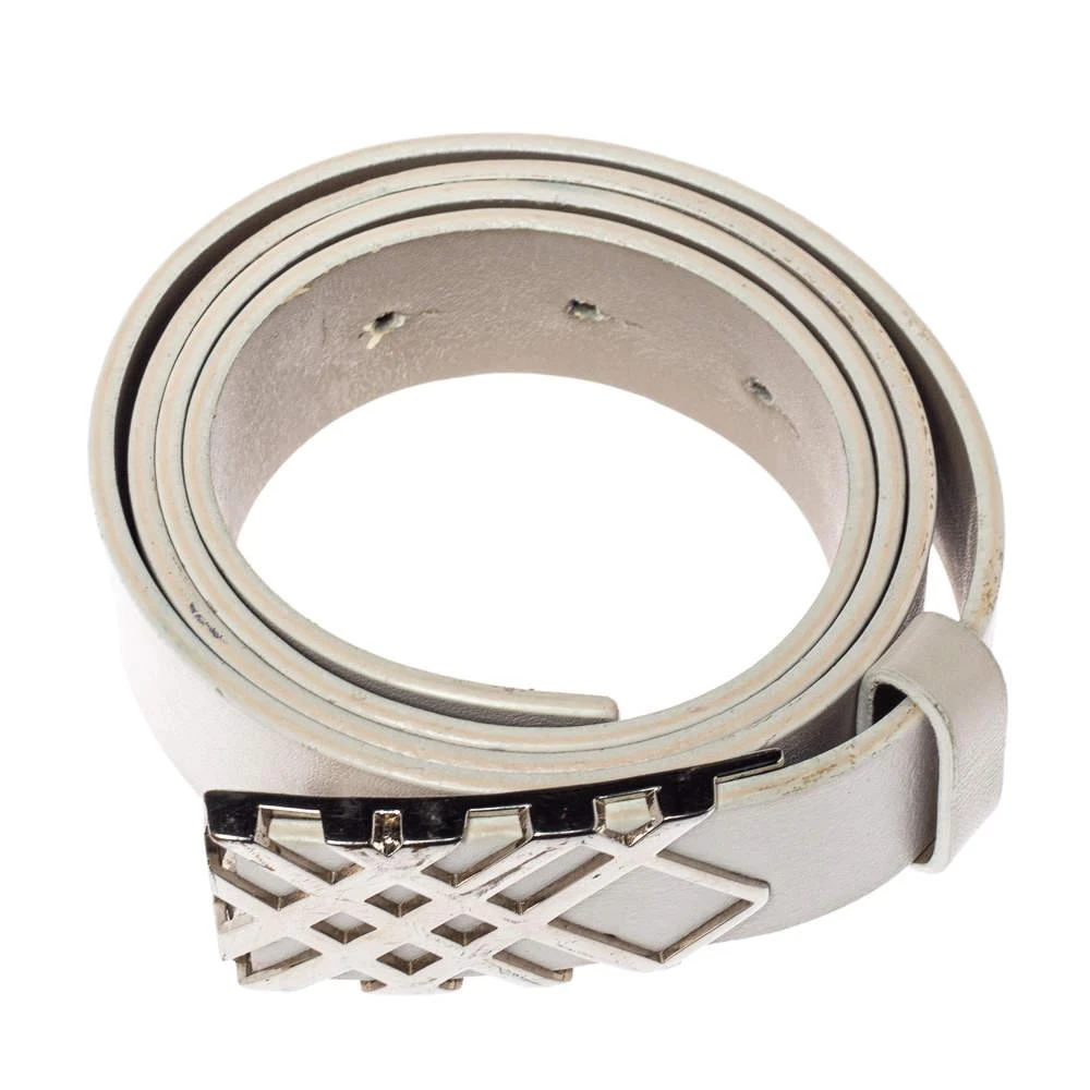 商品[二手商品] Burberry|Burberry White Leather Check Buckle Belt 90CM,价格¥642,第3张图片详细描述