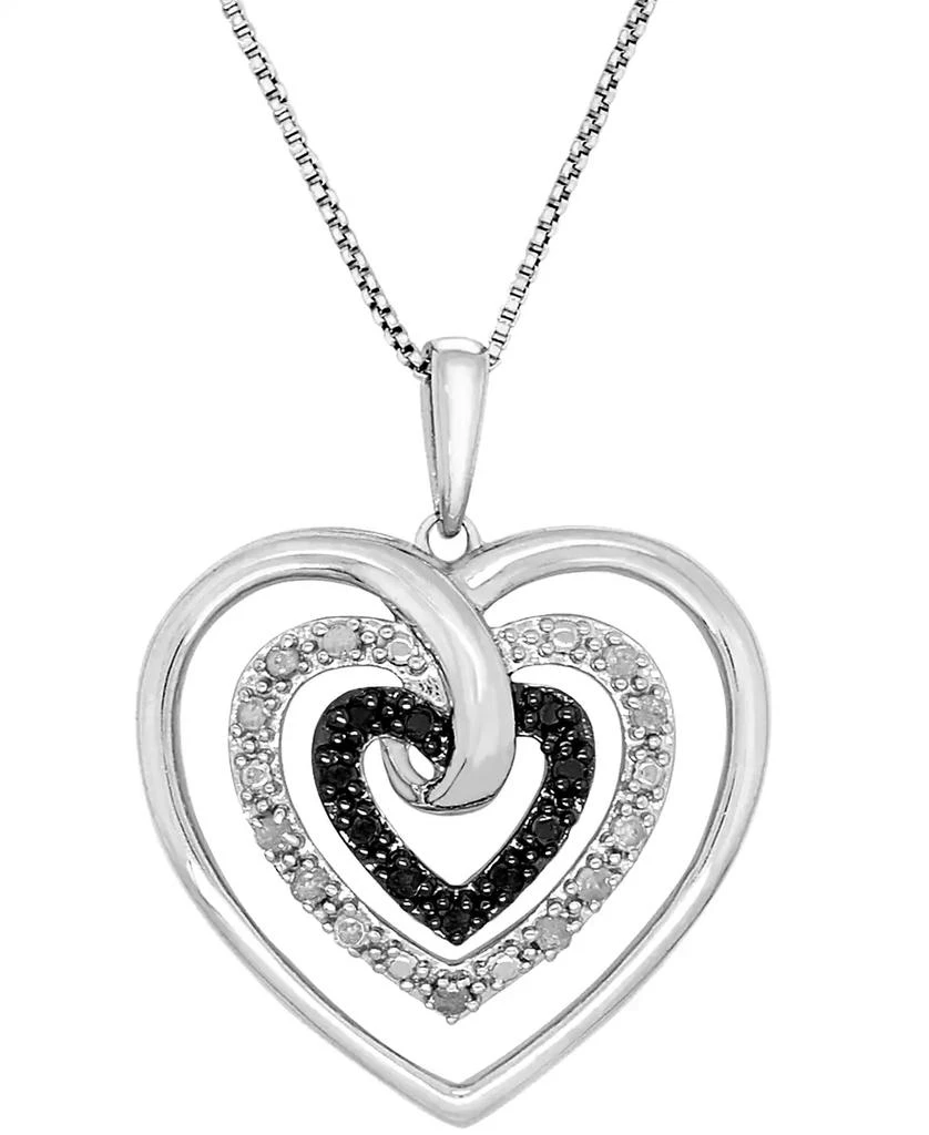 商品Macy's|Black Diamond (1/10 ct. t.w.) & White Diamond (1/20 ct. t.w.) Open Heart 18" Pendant Necklace in Sterling Silver,价格¥1543,第1张图片