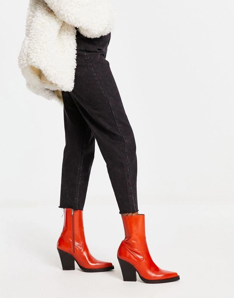 商品ASOS|ASOS DESIGN Eclipse premium leather western sock boots in orange,价格¥445,第3张图片详细描述