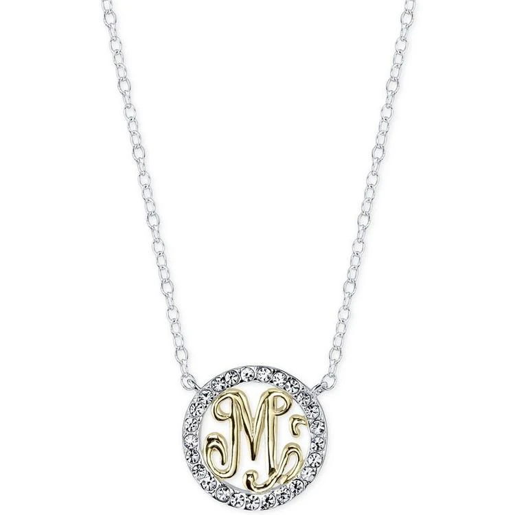 商品Unwritten|Initial "M" Pendant Necklace with Crystal Pavé Circle in Sterling Silver and Gold Flash,价格¥150,第2张图片详细描述