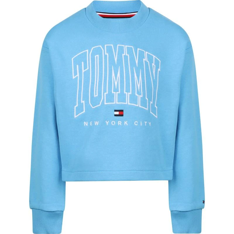 商品Tommy Hilfiger|Organic cotton cropped logo sweatshirt in blue,价格¥655,第1张图片