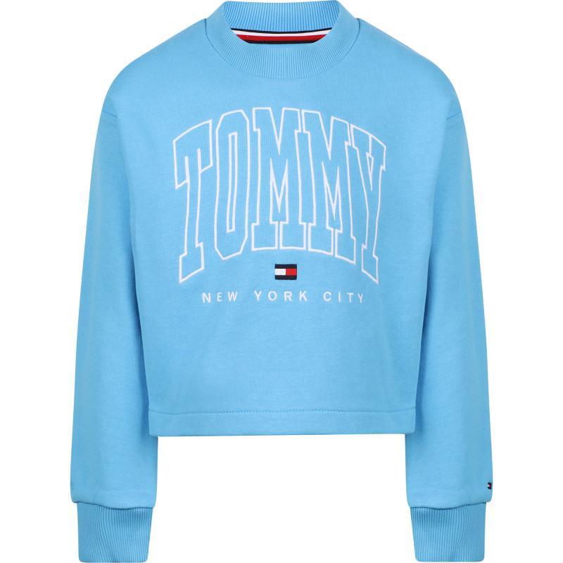 商品Tommy Hilfiger|Organic cotton cropped logo sweatshirt in blue,价格¥407-¥481,第1张图片