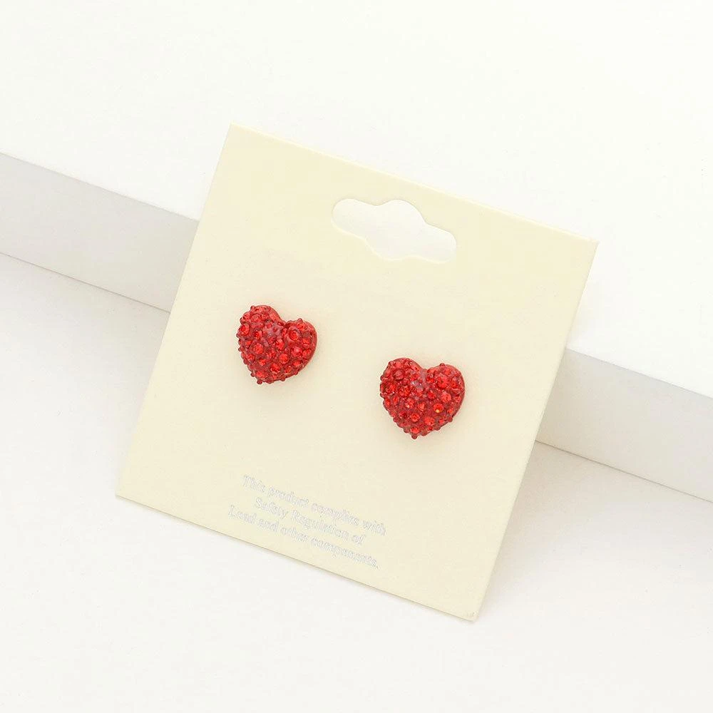 商品FASHNZFAB|Crystal Pave Heart Stud Earrings - Siam,价格¥184,第1张图片详细描述