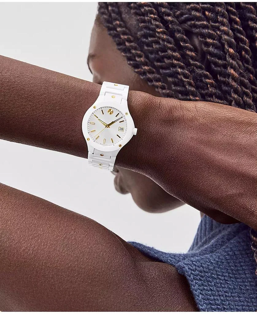 商品Movado|Women's Se Swiss Quartz White Ceramic Yellow PVD Bracelet Watch 33mm,价格¥10487,第4张图片详细描述