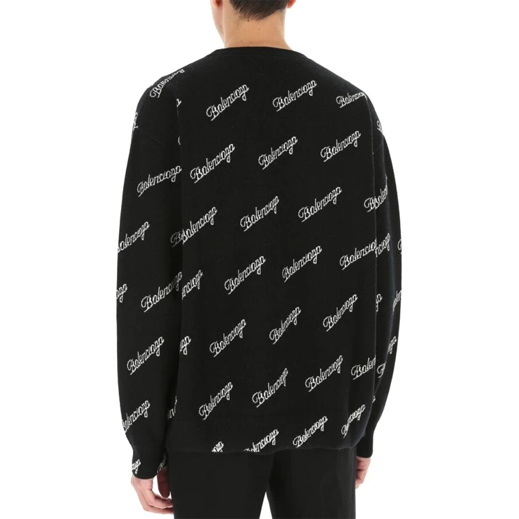 商品[国内直发] Balenciaga|巴黎世家 SS21 刺绣Logo印花长袖毛衣 宽松版型 男款 黑色,价格¥5416,第6张图片详细描述