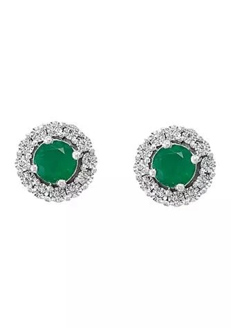 商品Effy|1 Ct. T.w. Emerald And 1 10 Ct. T.w. Diamond  Earrings In Sterling Silver,价格¥2505,第1张图片