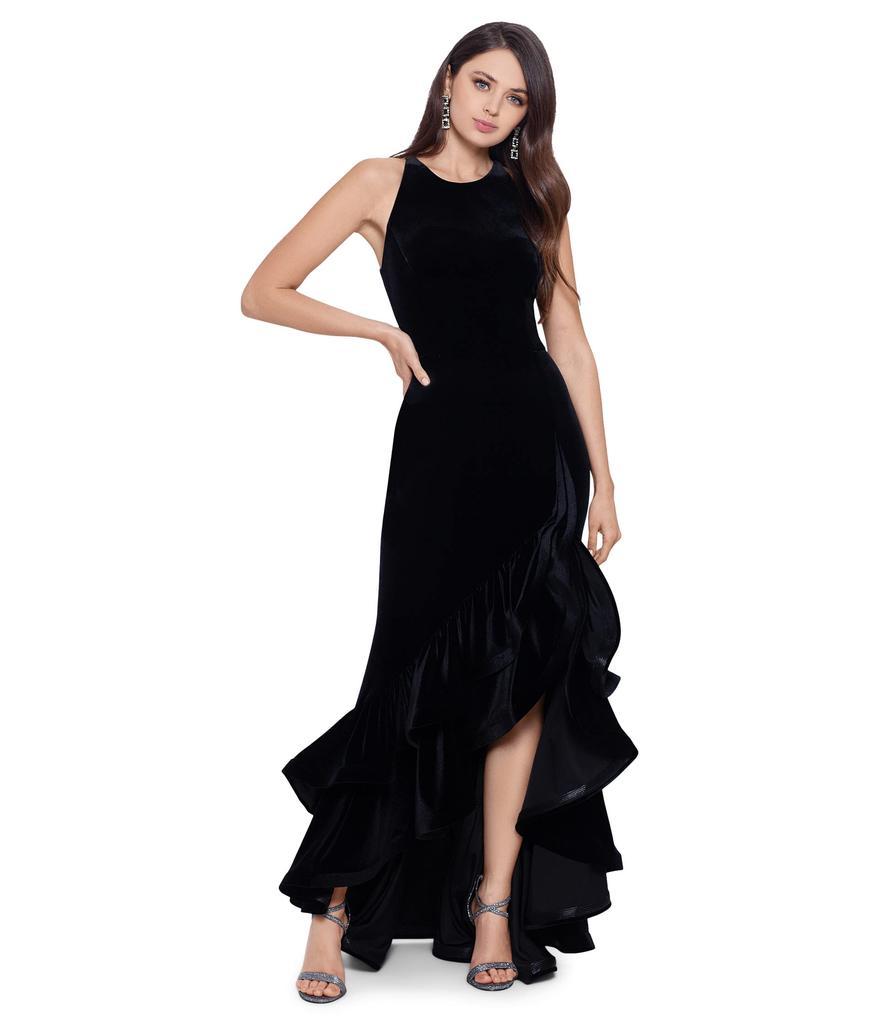 商品Betsy & Adam|Long Velvet Tiered Ruffle Dress,价格¥2120,第1张图片