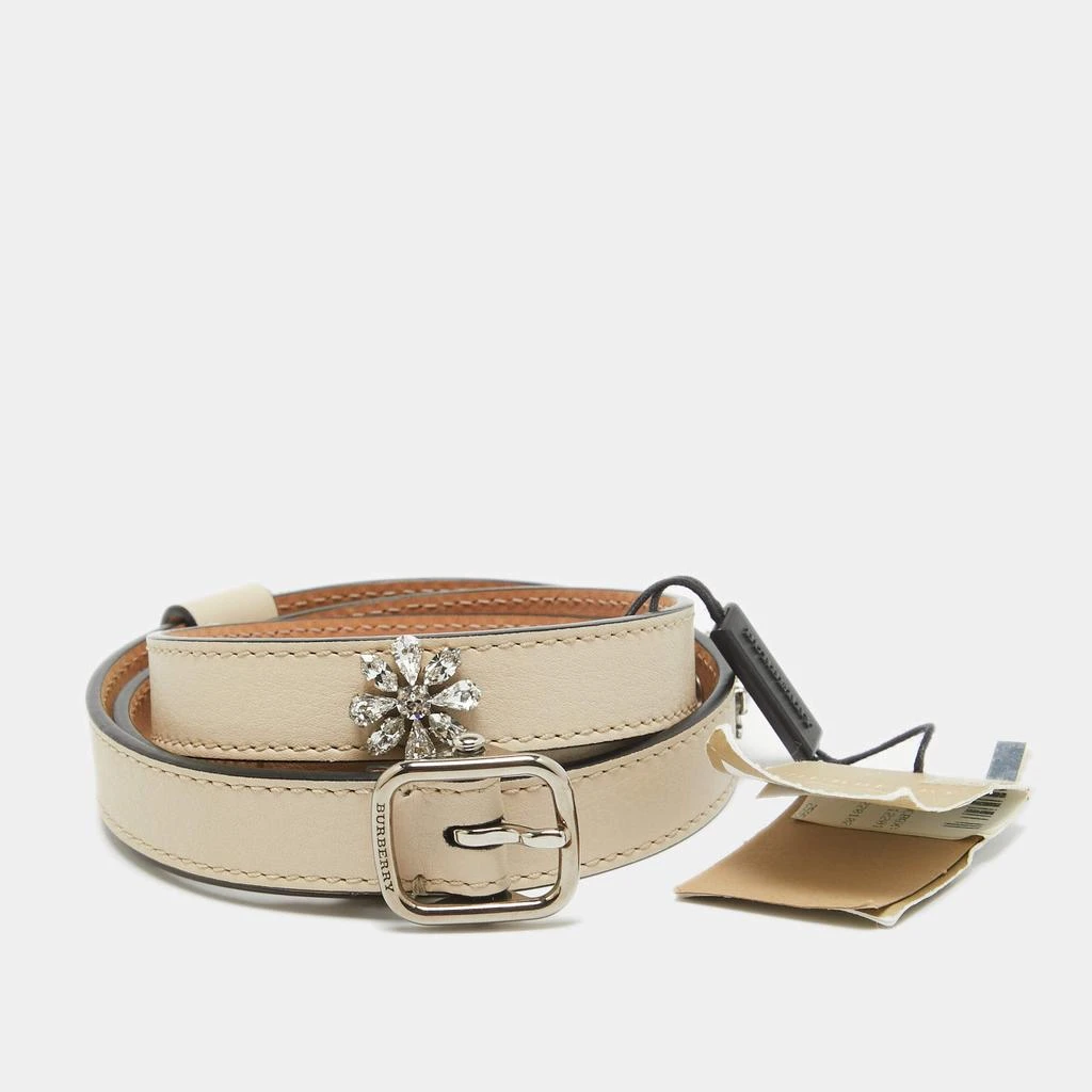 商品Burberry|Burberry Off White Leather Crystals Dover Slim Buckle Belt 85CM,价格¥3171,第1张图片