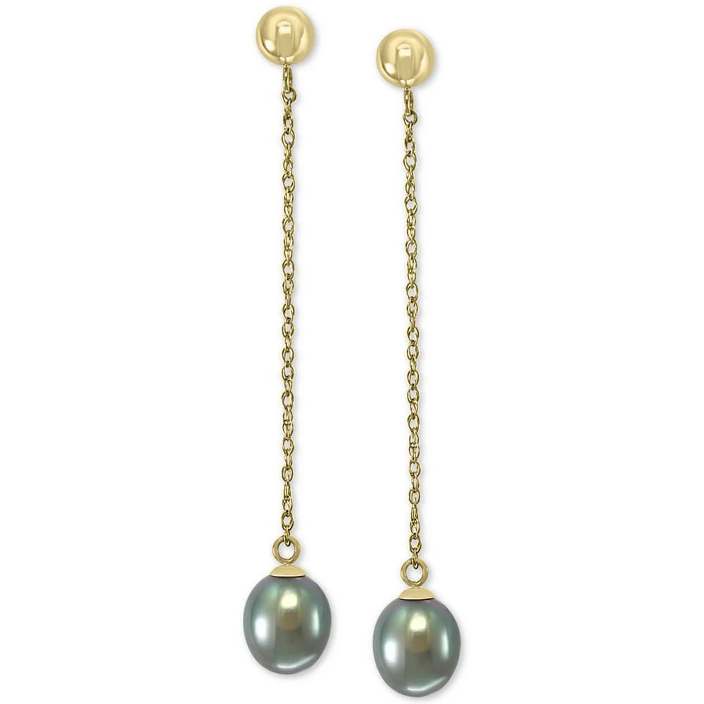 商品Effy|EFFY® Gray Cultured Freshwater Pearl (7mm) Drop Earrings in 14k Gold (Also in Peach Cultured Freshwater Pearl),价格¥1439,第1张图片