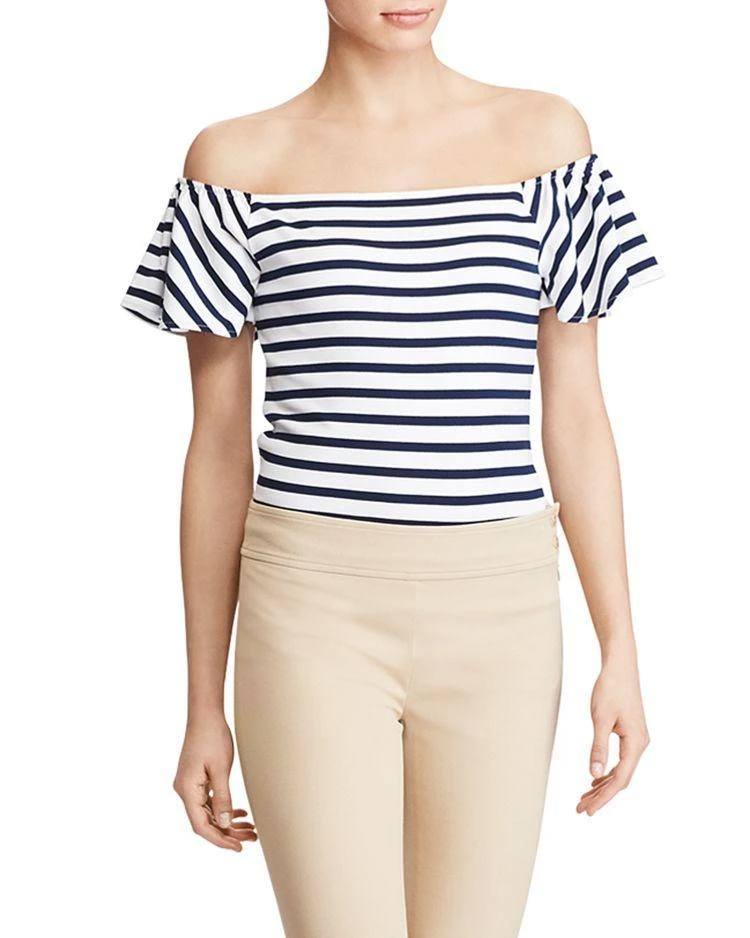 商品Ralph Lauren|Stripe Off-The-Shoulder Ruffle Top,价格¥142,第3张图片详细描述