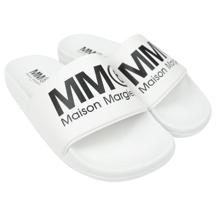 商品MAISON MARGIELA|White MM6 Logo Sliders,价格¥236,第4张图片详细描述
