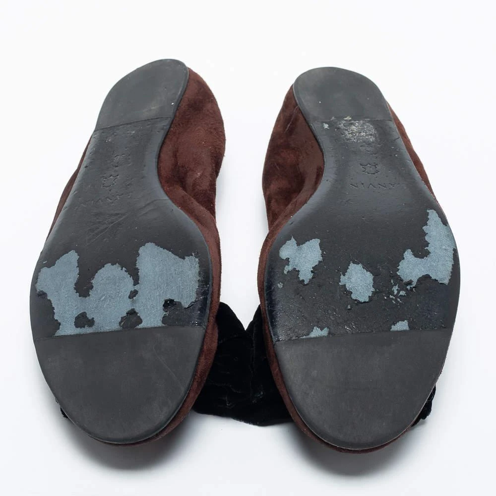 Lanvin Brown Suede Leather Bow Scrunch Ballet Flats Size 38 商品