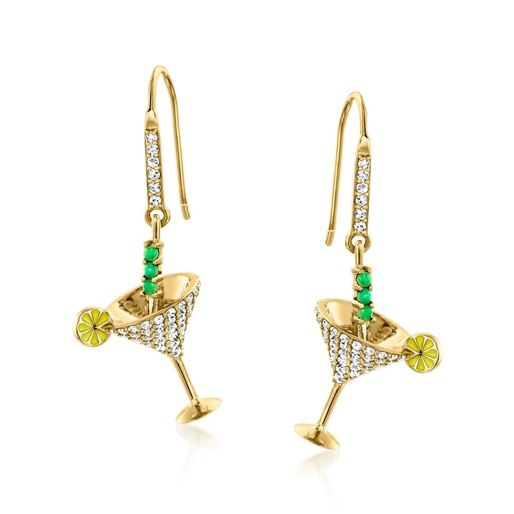 商品Ross-Simons|White Topaz and . Emerald Martini Cocktail Drop Earrings With Yellow Enamel in 18kt Gold Over Sterling,价格¥912,第1张图片