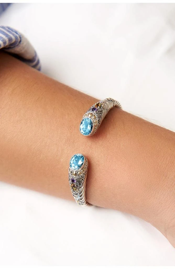 商品DEVATA|18K Gold & Sterling Silver Citrine Bali Filigree Hinged Cuff Bracelet,价格¥1321,第4张图片详细描述