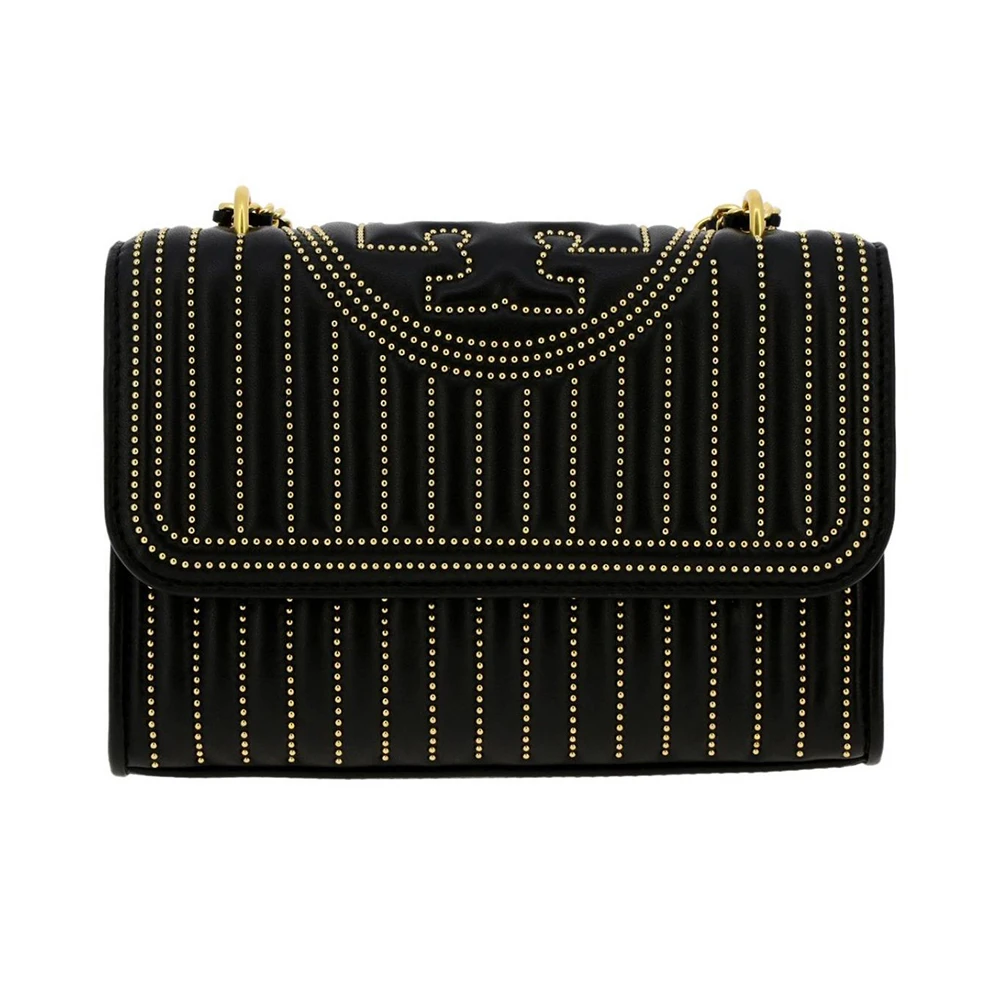 商品Tory Burch|TORY BURCH 女士黑色皮革绗缝金属颗粒装饰链条单肩斜挎包 52310-612,价格¥2556,第1张图片