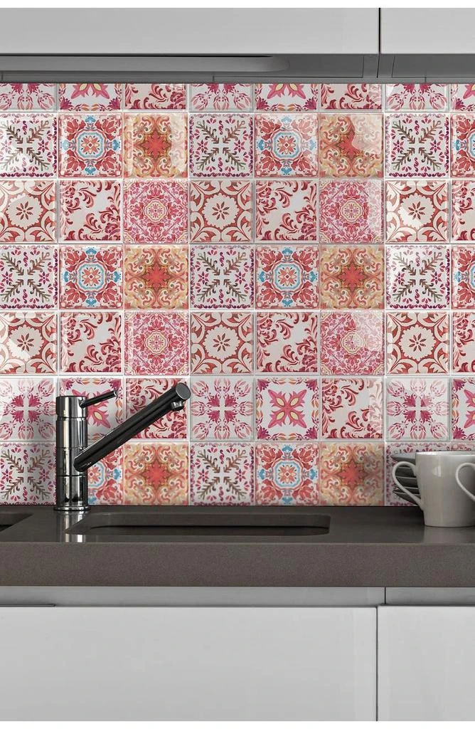 商品WALPLUS|Moroccan Rose Red Mosaic Glossy 3D Sticker Tile 15.4 cm (6 in) - 16pcs in a pack,价格¥266,第1张图片