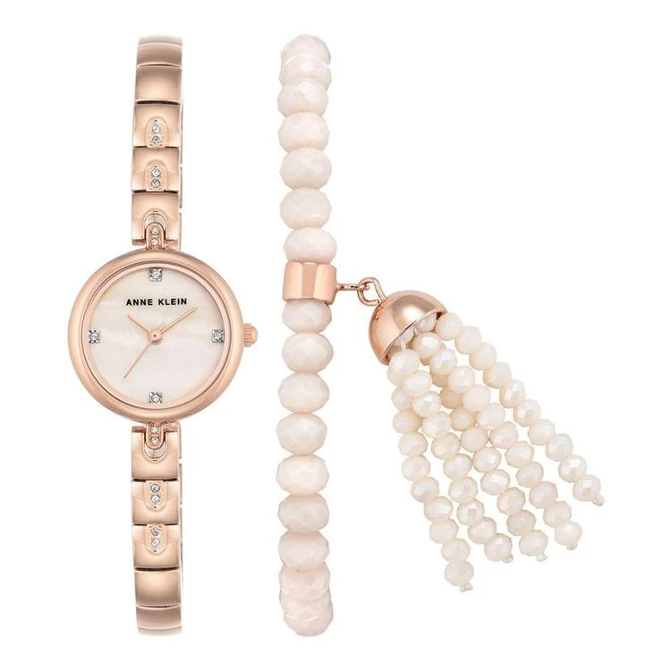 商品Anne Klein|Women's Rose Gold-Tone Bracelet Watch & Beaded Bracelet Set 22mm AK-2854RGST,价格¥494,第1张图片