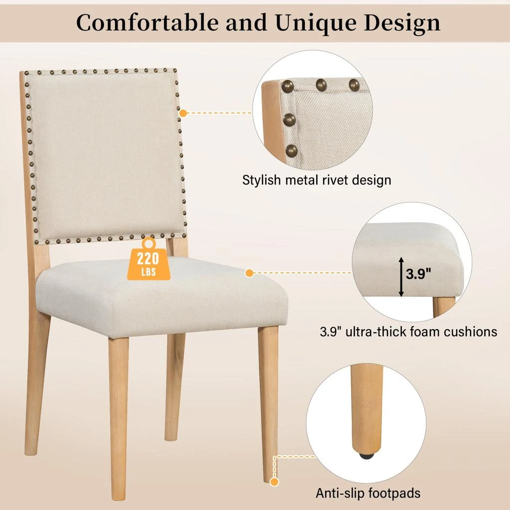 商品Streamdale Furniture|Streamdale 5-Piece Round Dining Set: Table & 4 Upholstered Chairs (Brown),价格¥6505,第3张图片详细描述