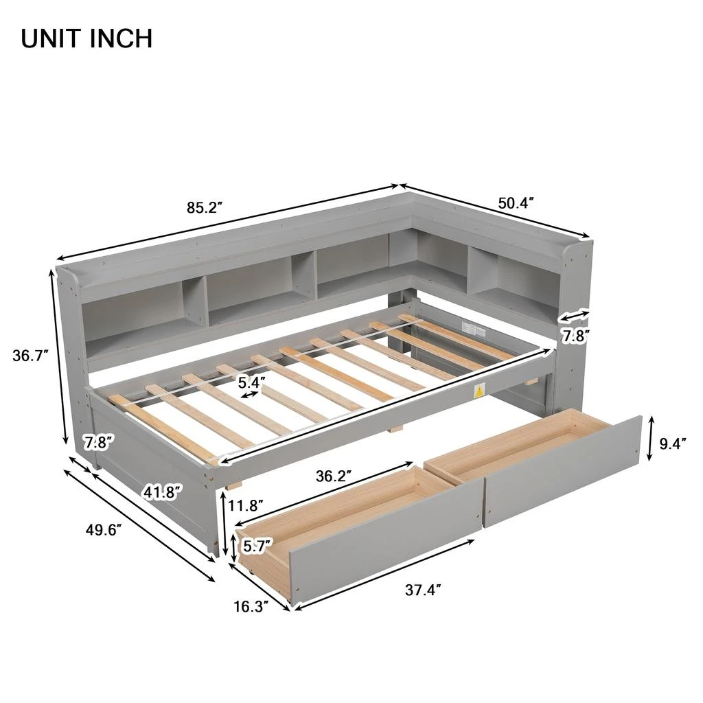 Twin Bed with L-shaped Bookcases 商品