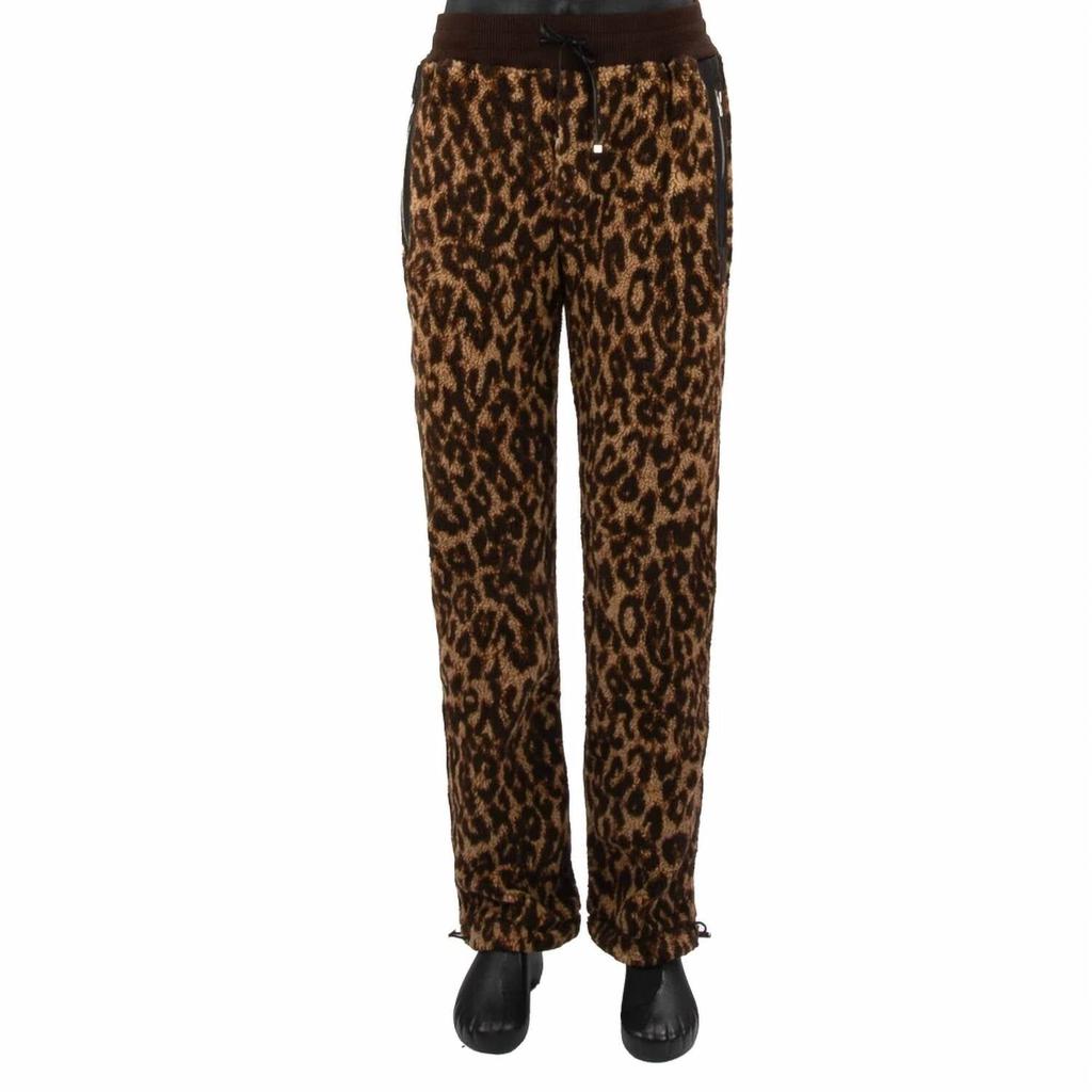 Printed Leopard Fleece Pants In Brown Tan image 2