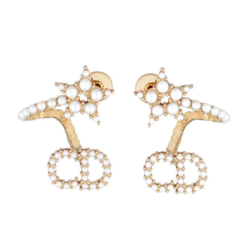 商品Dior|【预售3-7天】DIOR/迪奥2020夏季新款 镀金星星和CD徽标形金属镶树脂珍珠 耳钉 E1099CDLRS_D301,价格¥3526,第1张图片