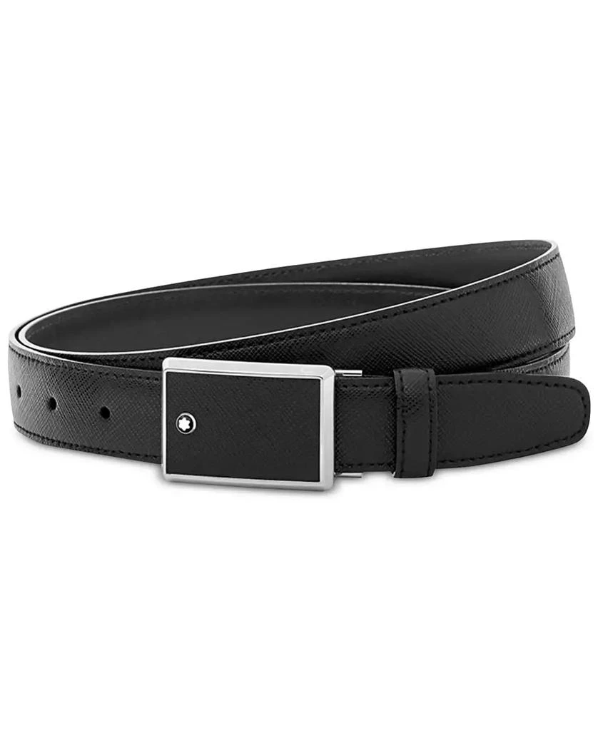 商品MontBlanc|Men's Rectangular Framed Black Saffiano Printed Leather & Stainless Steel Plate Buckle Belt 114421,价格¥2900,第1张图片