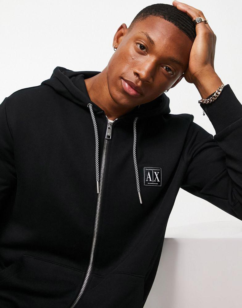 Armani Exchange small box AX logo print zip through hoodie in black商品第1张图片规格展示
