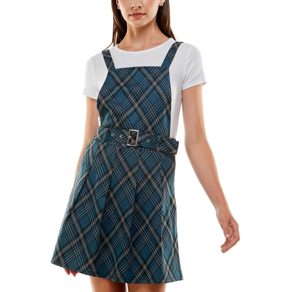 商品Planet Gold|Planet Gold Womens Juniors Plaid Mini Fit & Flare Dress,价格¥46,第1张图片