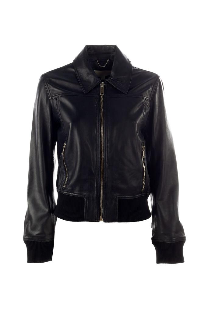 Michael Kors Womens Black Leather Outerwear Jacket商品第1张图片规格展示