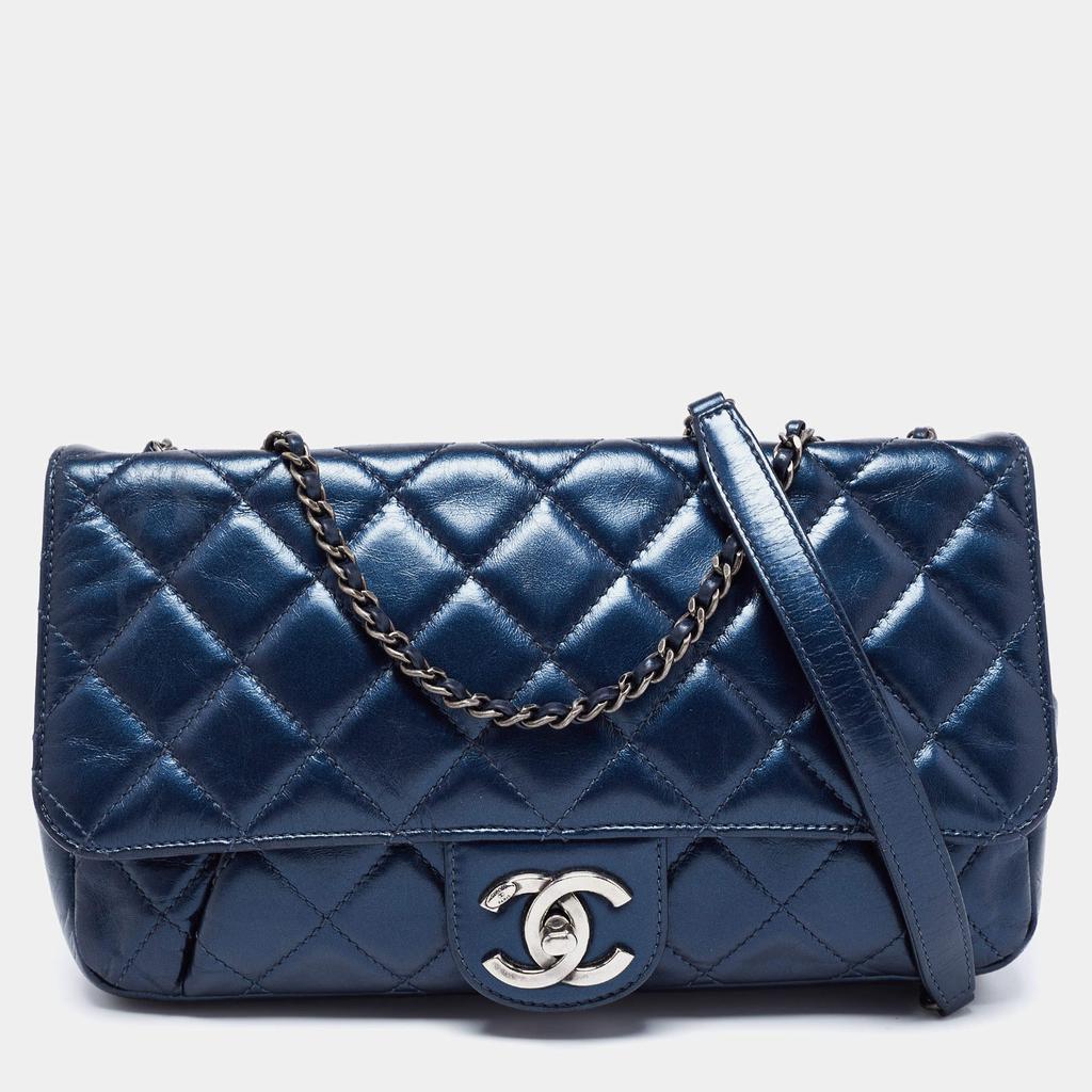 商品[二手商品] Chanel|Chanel Metallic Blue Quilted Leather Coco Pleats Flap Bag,价格¥25492,第1张图片