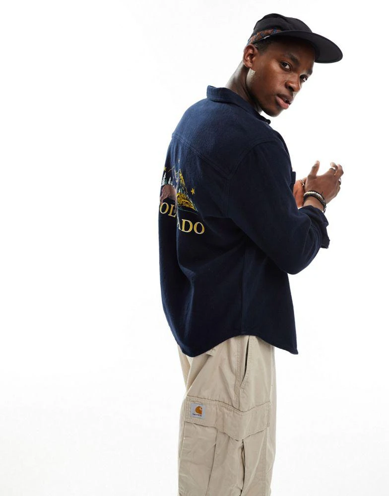 商品ASOS|ASOS DESIGN overshirt in navy with city back print,价格¥157,第3张图片详细描述
