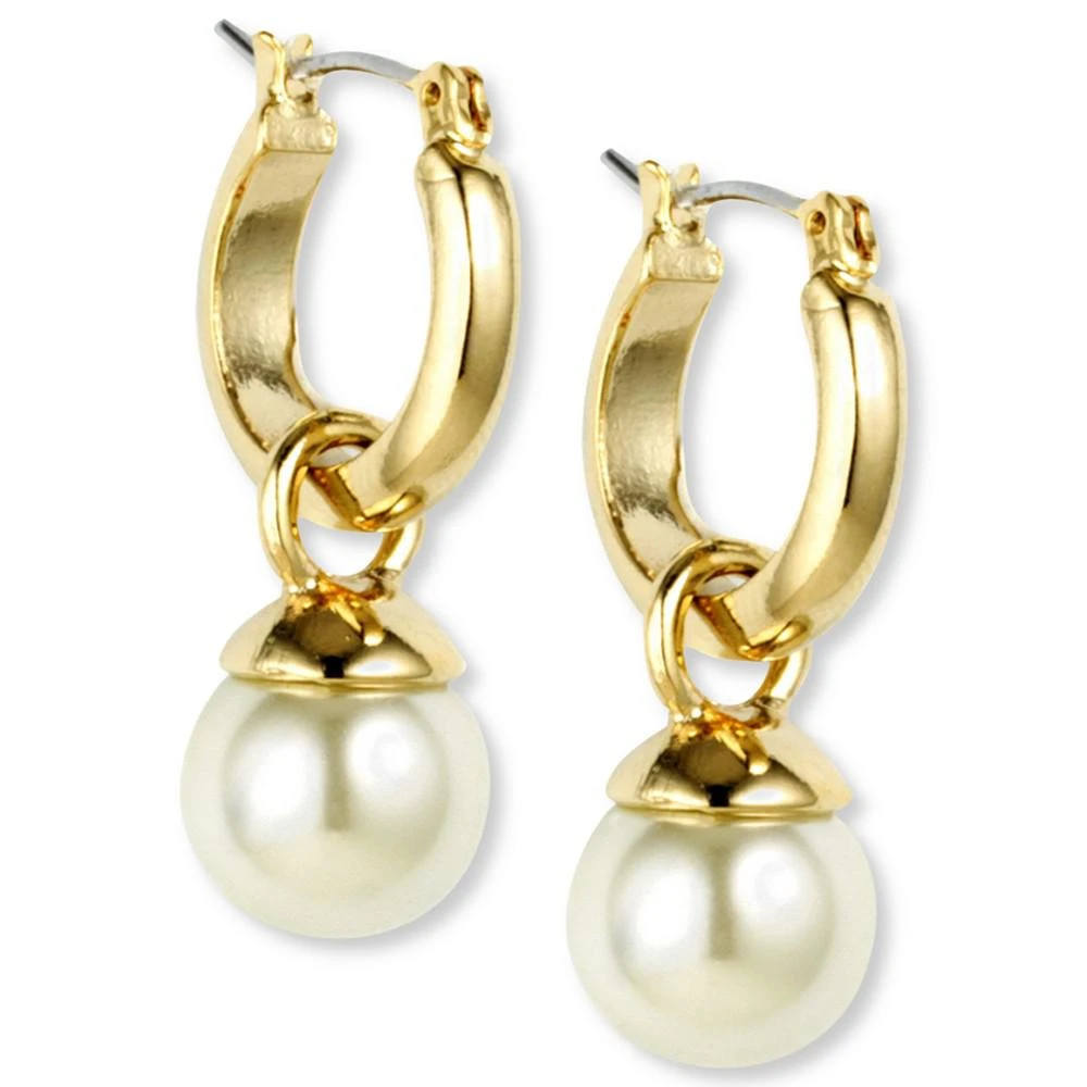 商品Anne Klein|Gold-Tone Imitation Pearl Drop Off 1/2" Hoop Earrings,价格¥149,第1张图片