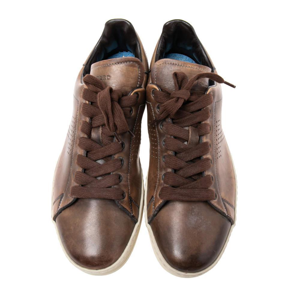 商品[二手商品] Tom Ford|Tom Ford Brown Leather Warwick Low Top Sneakers Size 40,价格¥1614,第5张图片详细描述