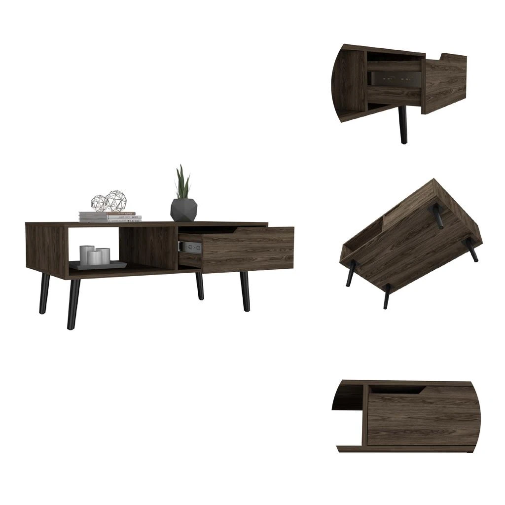 商品Streamdale Furniture|Streamdale New Haven 1-Drawer 1-Shelf 12-Bottle Wine Cabinet Dark Walnut,价格¥1898,第5张图片详细描述