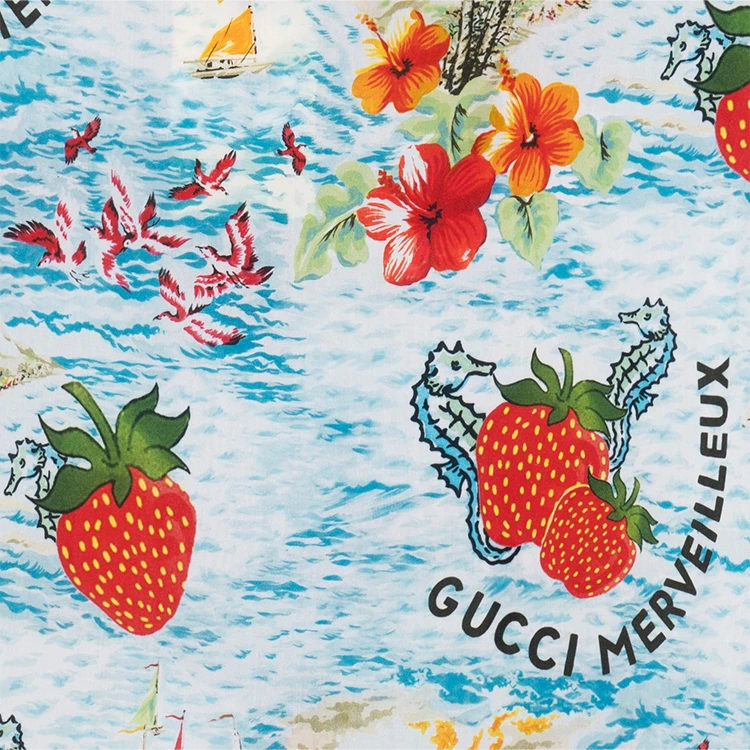 商品[国内直发] Gucci|儿童  童装 草莓奶昔花卉短袖防晒衬衫 男童 花色,价格¥1118,第4张图片详细描述