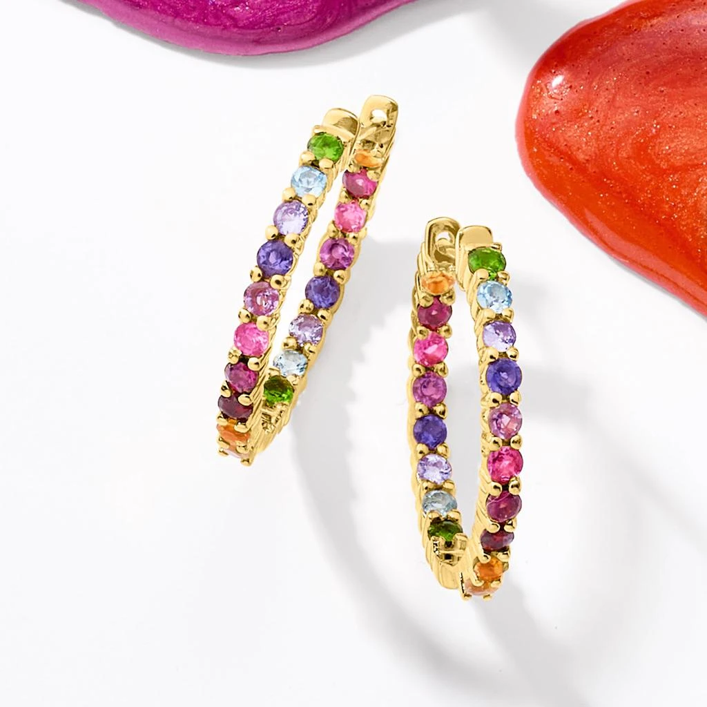 商品Ross-Simons|Multi-Gemstone Inside-Outside Hoop Earrings in 18kt Gold Over Sterling,价格¥829,第5张图片详细描述