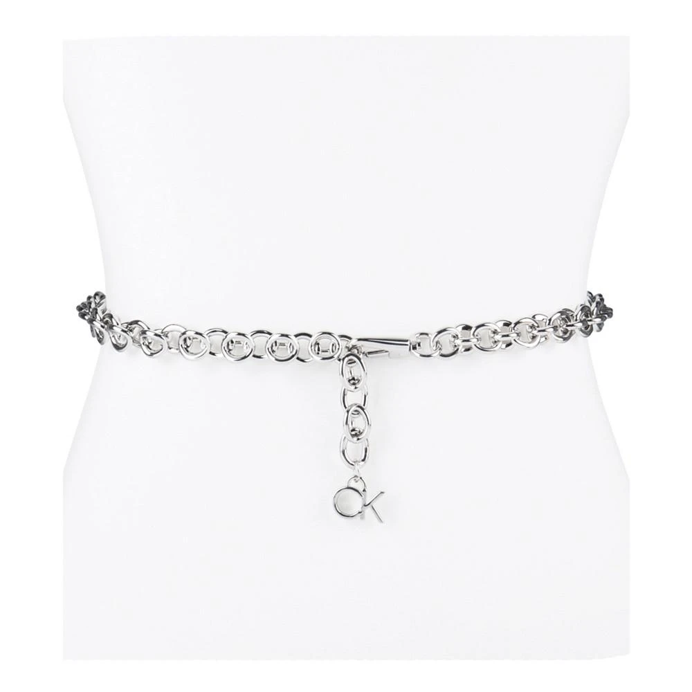 商品Calvin Klein|Women's Silver-Tone Chain Belt with Hanging Logo Charm,价格¥270,第1张图片
