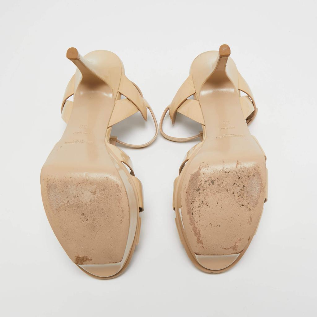 Saint Laurent Beige Patent Leather Tribute Platform Sandals Size 38商品第6张图片规格展示
