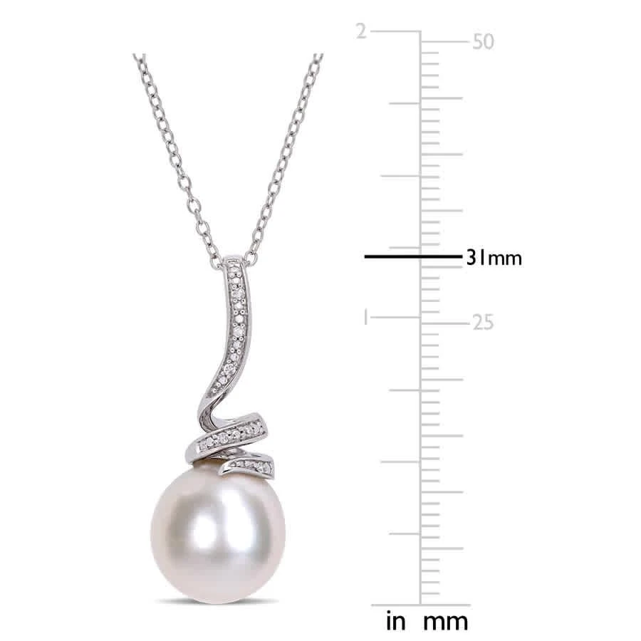 商品Amour|11 - 12 Mm Freshwater Cultured Pearl and Diamond Accent Swirl Drop Pendant with Chain In Sterling Silver,价格¥646,第2张图片详细描述