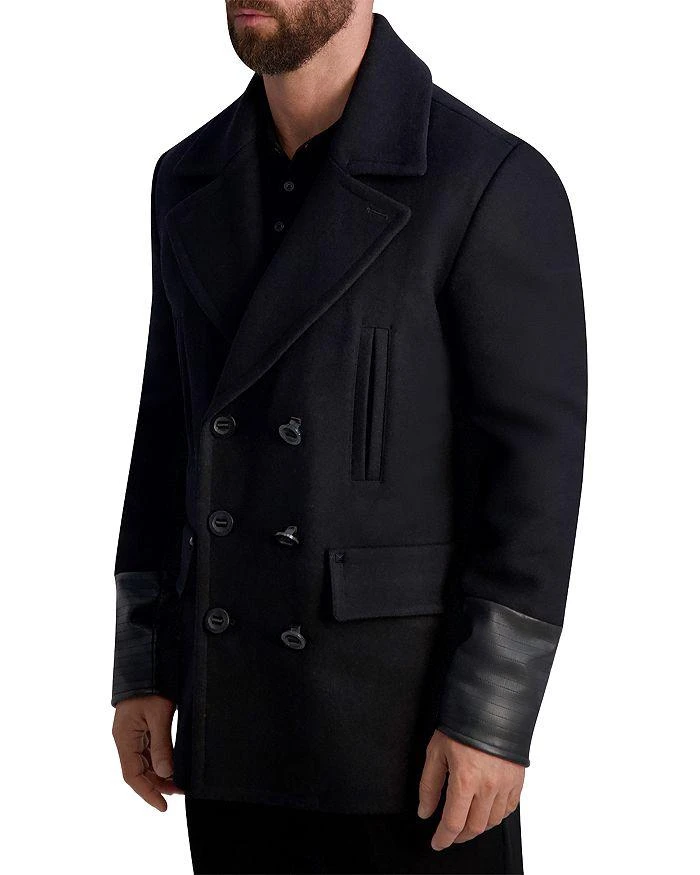 商品Karl Lagerfeld Paris|Faux Leather Trimmed Regular Fit Double Breasted Peacoat,价格¥2661,第1张图片