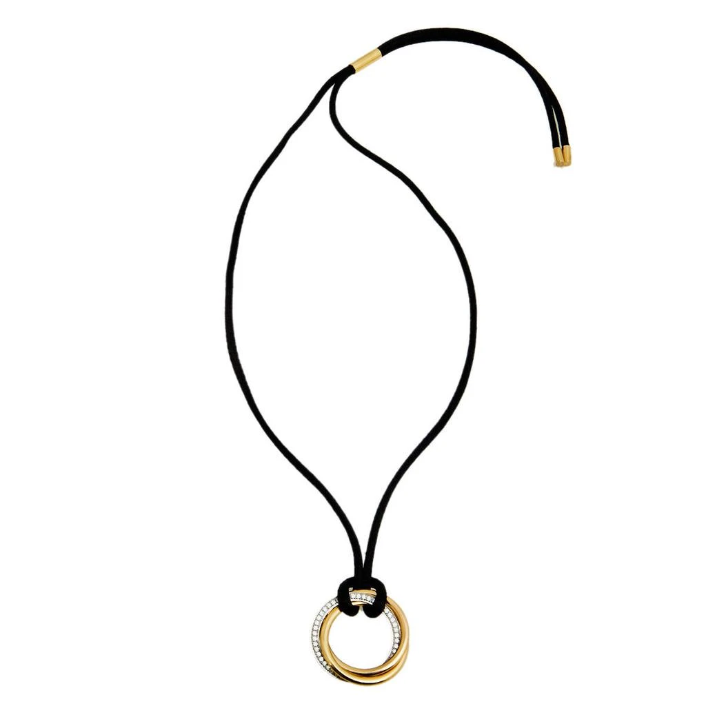 商品[二手商品] Cartier|Cartier Trinity Diamond 18K Three Tone Gold  Black Cord Pendant Necklace,价格¥20137,第2张图片详细描述