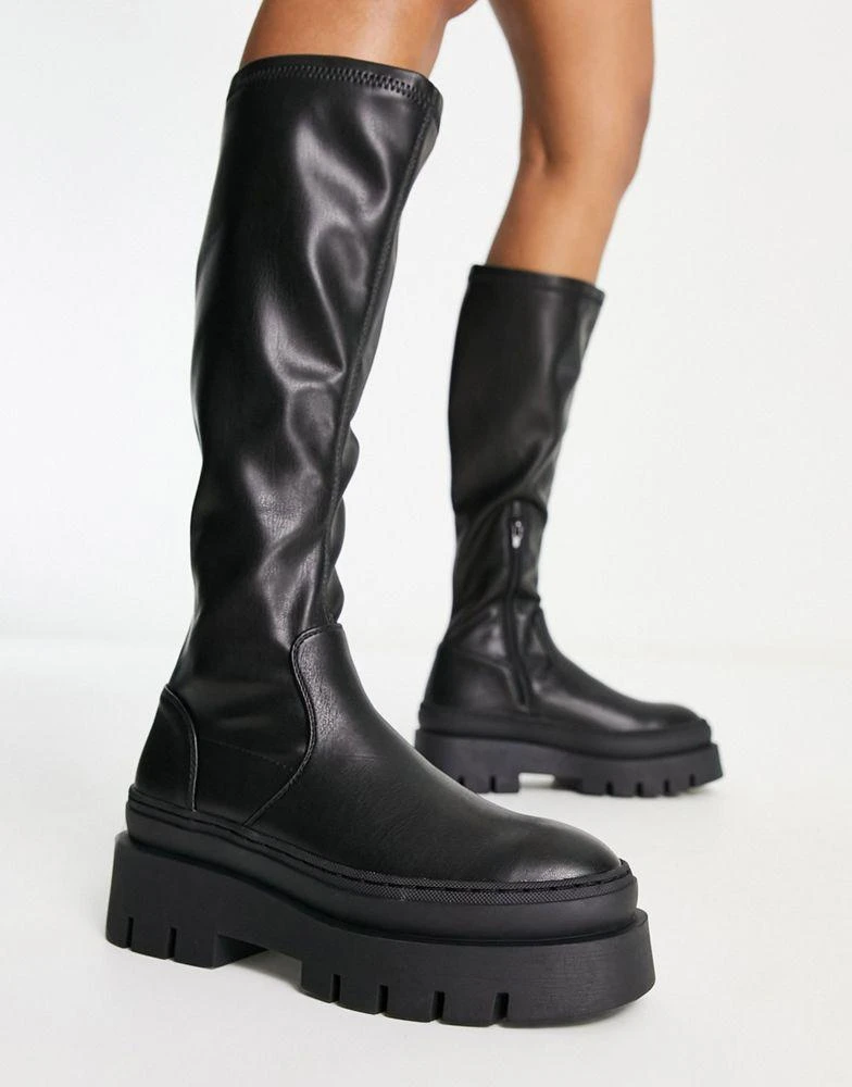 商品ASOS|ASOS DESIGN Caramel chunky knee boots in black,价格¥373,第3张图片详细描述