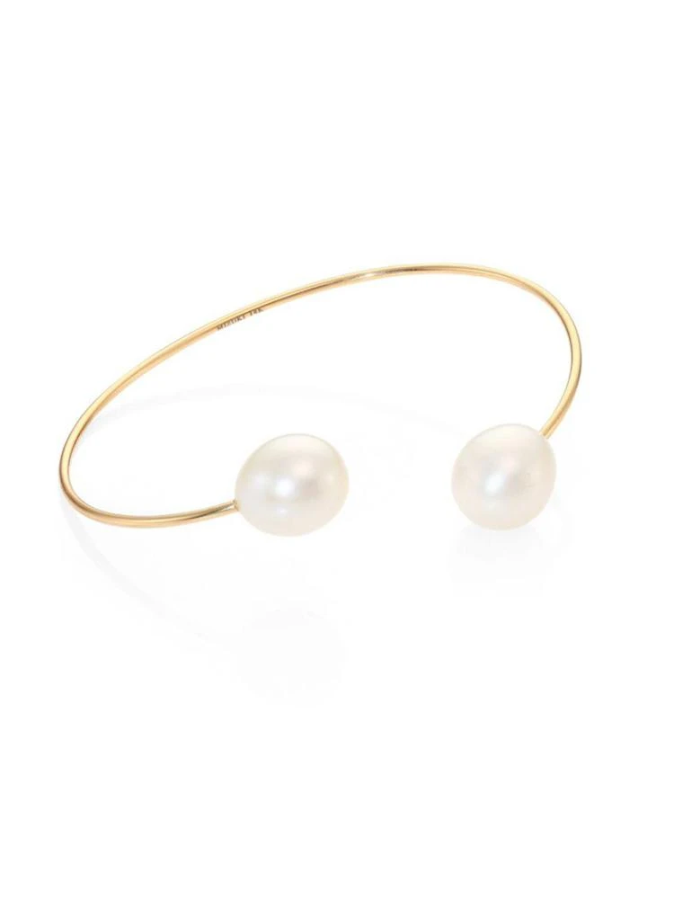 商品Mizuki|10MM White Oval Pearl & 14K Yellow Gold Cuff Bracelet,价格¥6752,第1张图片