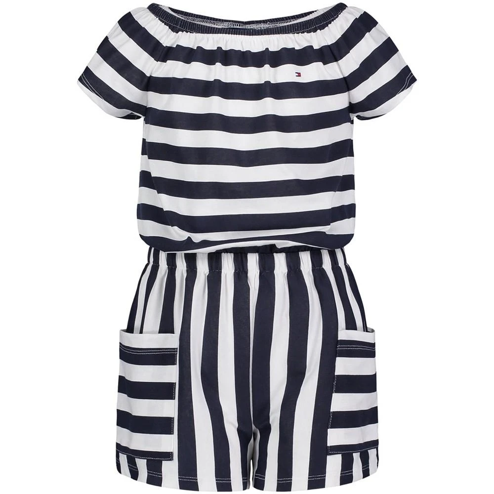 商品Tommy Hilfiger|Big Girls Striped Off-Shoulder Shorts Romper,价格¥191,第1张图片