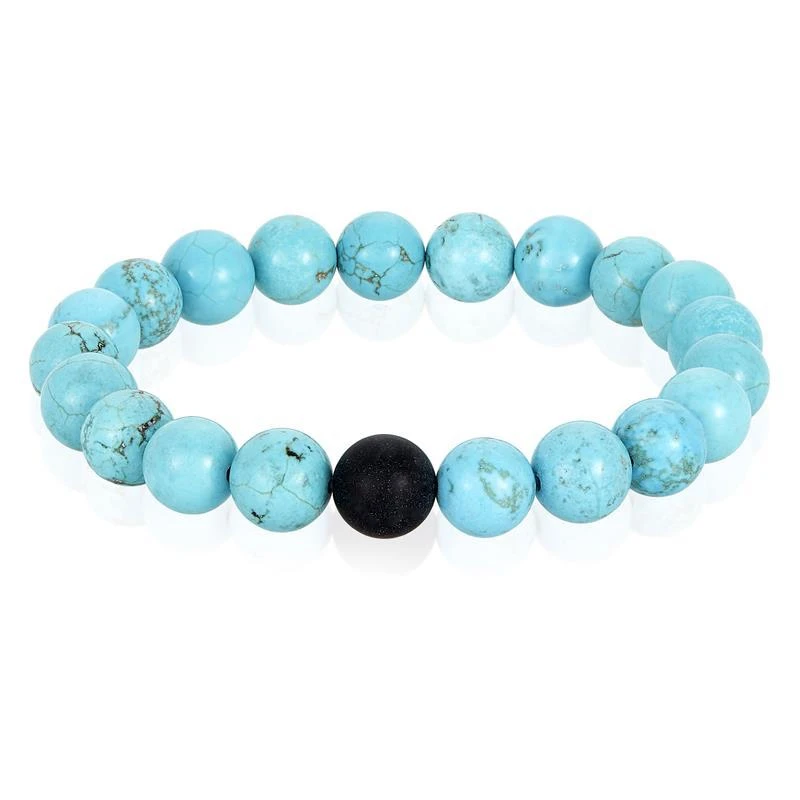 商品Crucible Jewelry|Crucible Los Angeles Polished Turquoise and Black Matte Onyx 10mm Natural Stone Bead Stretch Bracelet,价格¥197,第1张图片