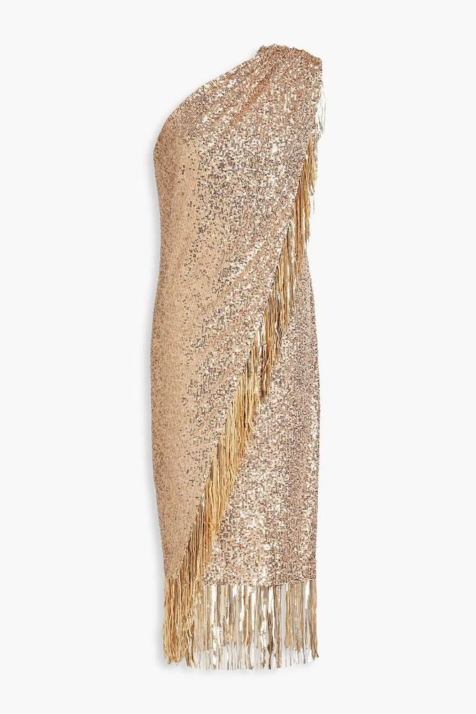 商品Badgley Mischka|One-shoulder wrap-effect sequined mesh midi dress,价格¥1688,第1张图片